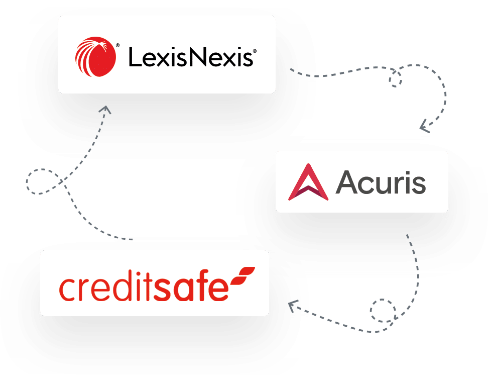 Lexis Nexis, Acuris and Creditsafe logos